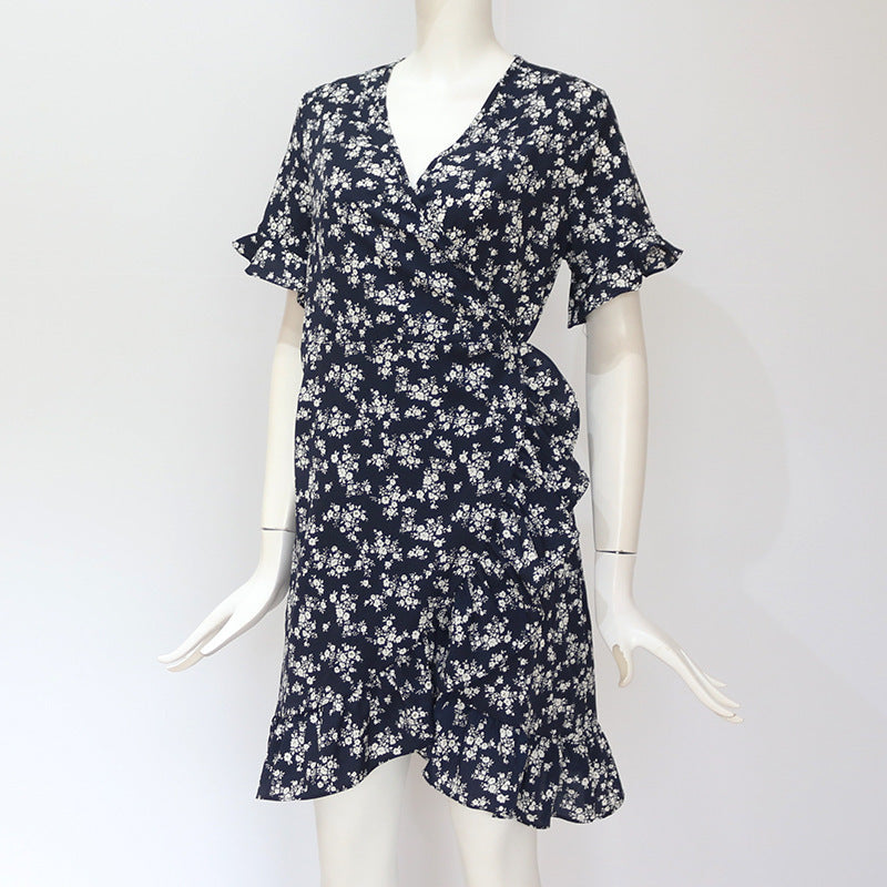 V-neck chiffon A-line short sleeve dress