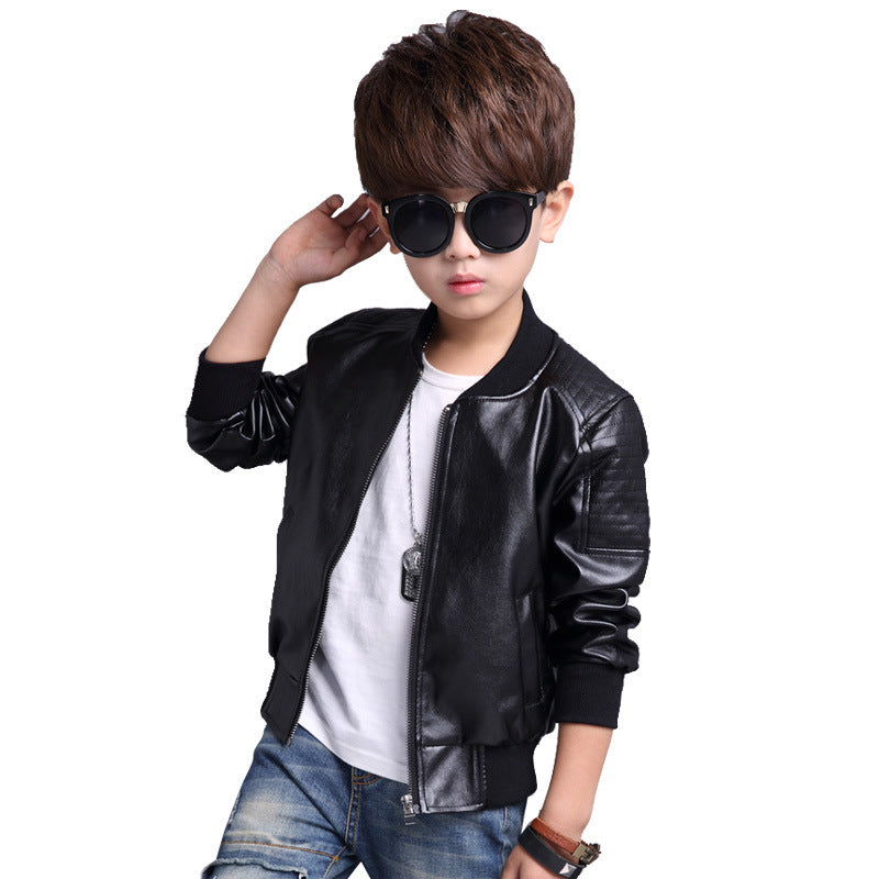 Children's Plush Padded Pu Leather Jacket