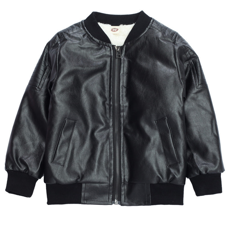Children's Plush Padded Pu Leather Jacket