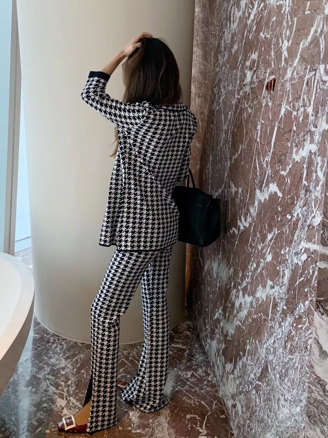 Houndstooth Suit European And American New Lapel Jacquard High Quality Suit Spring And Summer Ladies