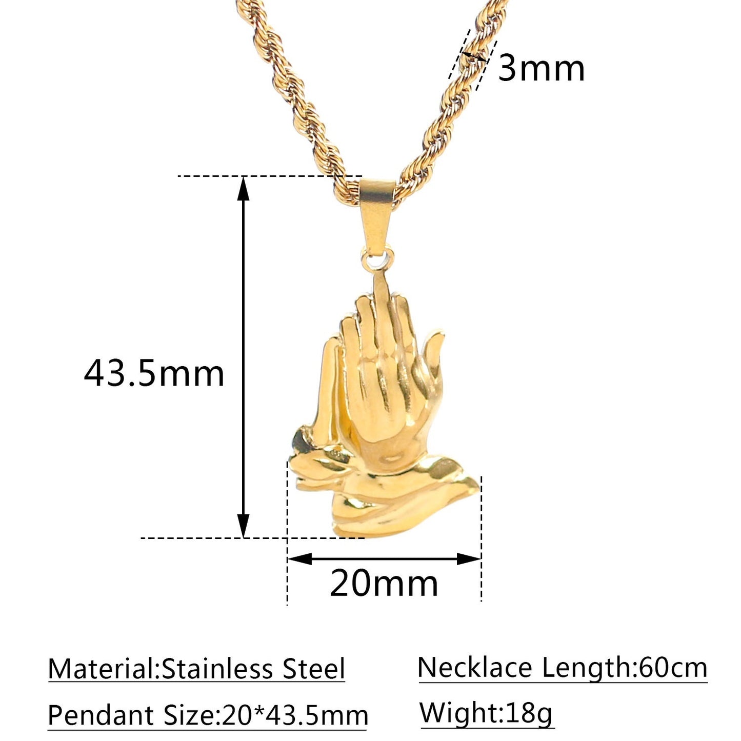 Hip-Hop Fashionable Brand Stainless Steel Jesus Praying Hands Pendant Men's Titanium Steel Twist Necklace