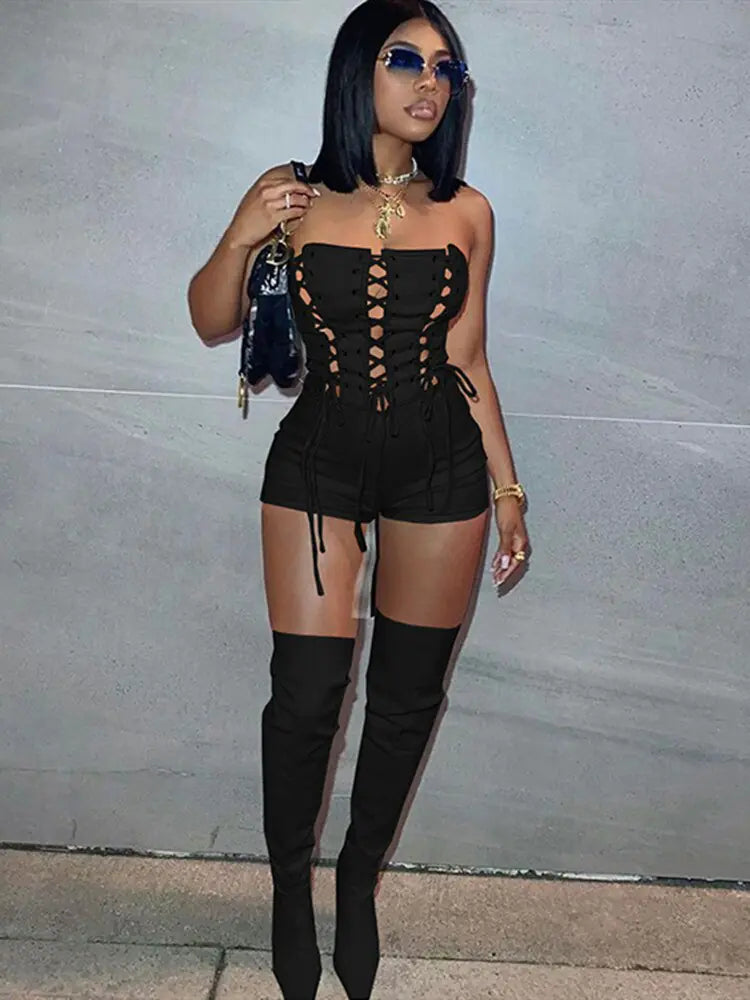 Women's Solid Color Tube-Top Sleeveless Slim-Fit Romper