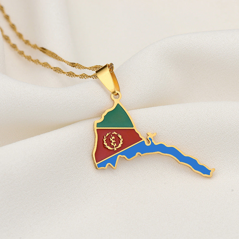 European And American Retro Ethnic Style Eritrea Map Necklace