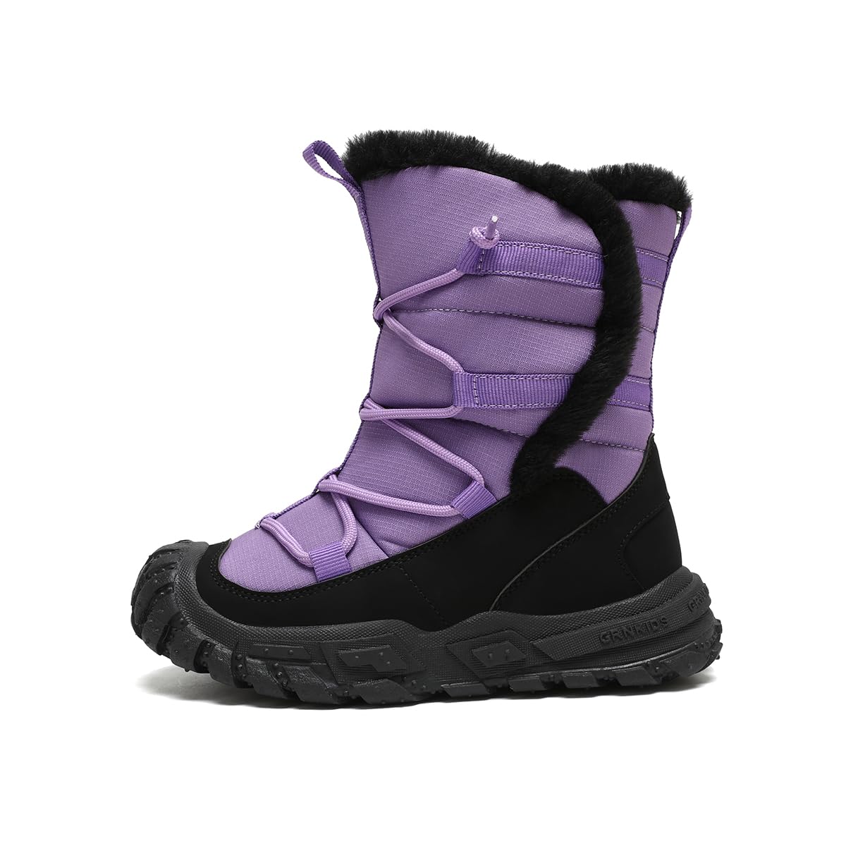 kulebear Boys Girls Wnter Snow Boots Warm Outdoor Hiking Shoes Waterproof Anti-slip Boots BlackPurple 4 Big Kid