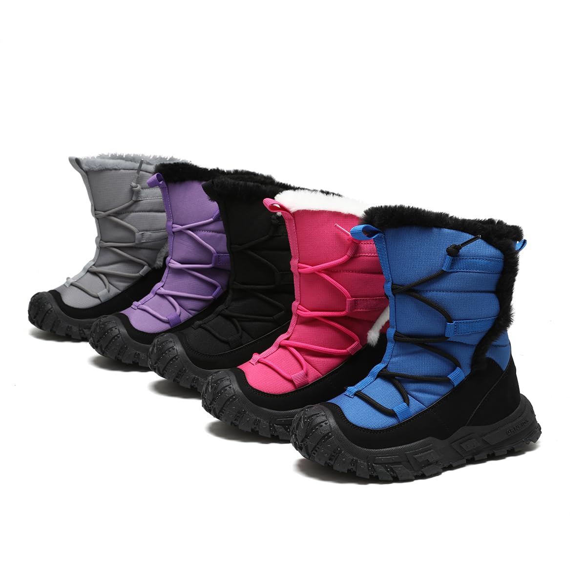 kulebear Boys Girls Wnter Snow Boots Warm Outdoor Hiking Shoes Waterproof Anti-slip Boots BlackPurple 4 Big Kid