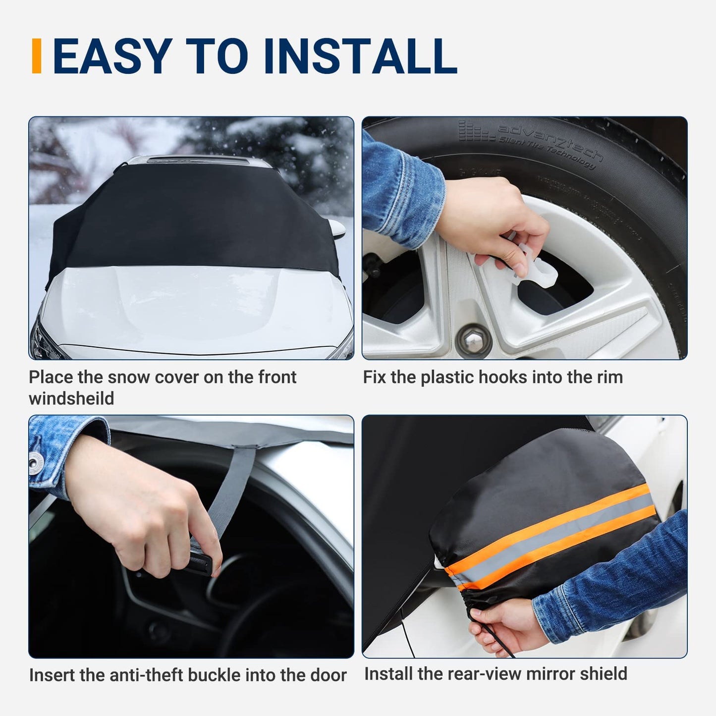AstroAI Car Windshield Snow Cover, Windshield Cover for ice and Snow, Frost Windshield Cover for Ice, 2*Removal Side Mirror Protector, Windproof UV Sunshade Cover for Cars, SUVs, Vans