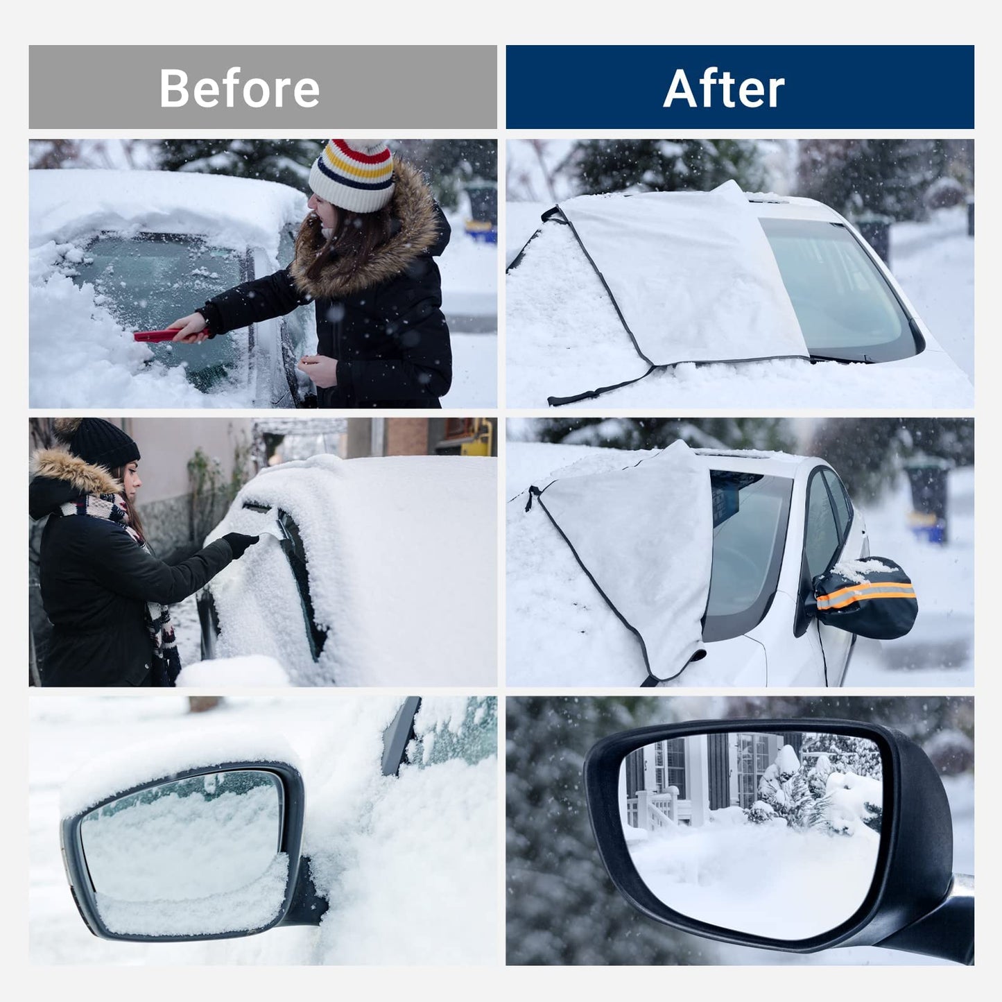 AstroAI Car Windshield Snow Cover, Windshield Cover for ice and Snow, Frost Windshield Cover for Ice, 2*Removal Side Mirror Protector, Windproof UV Sunshade Cover for Cars, SUVs, Vans