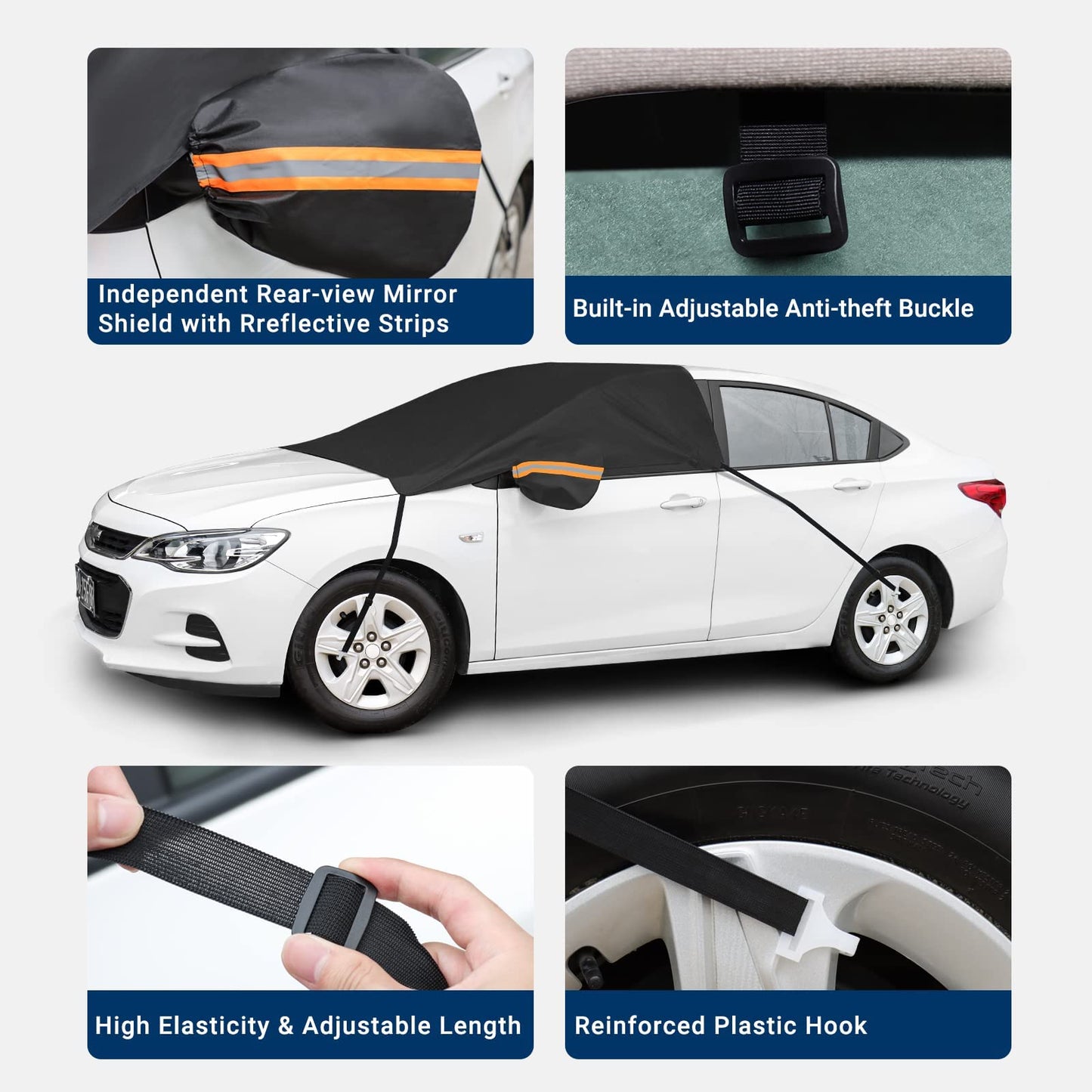 AstroAI Car Windshield Snow Cover, Windshield Cover for ice and Snow, Frost Windshield Cover for Ice, 2*Removal Side Mirror Protector, Windproof UV Sunshade Cover for Cars, SUVs, Vans