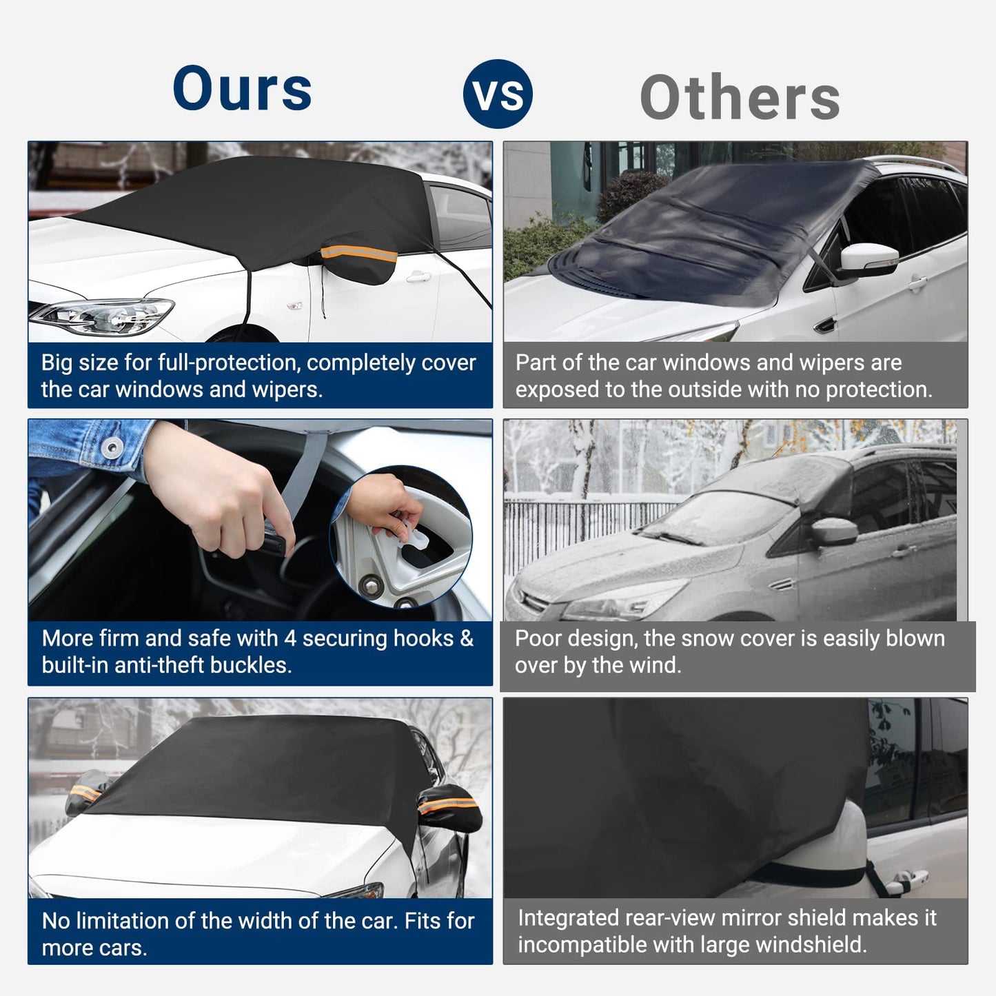 AstroAI Car Windshield Snow Cover, Windshield Cover for ice and Snow, Frost Windshield Cover for Ice, 2*Removal Side Mirror Protector, Windproof UV Sunshade Cover for Cars, SUVs, Vans