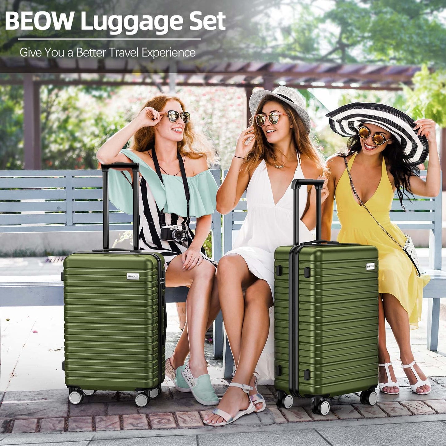 BEOW Luggage Sets 4 Piece, Expandable Luggage Sets with Spinner Wheels, TSA Lock Suitcases with Carry on Luggage (Olive Green)