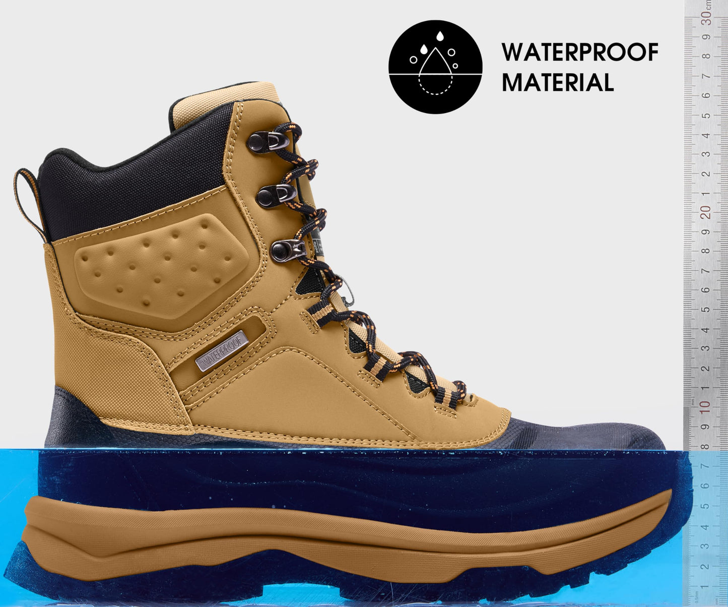 Coostar Snow Boots for Men Insulated Waterproof Winter Boots Outdoor Boot for Cold Weather Khaki Size 14