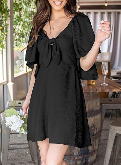 Women's V-neck Bow Tie Short Sleeve Dress