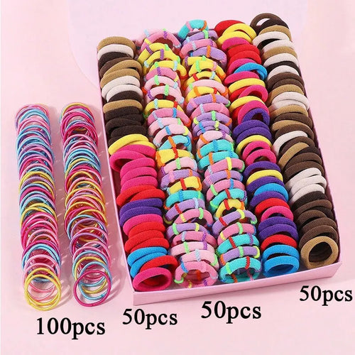 250/300Pcs Girls Colorful Hair Bands Set Nylon Elastic Rubber Band