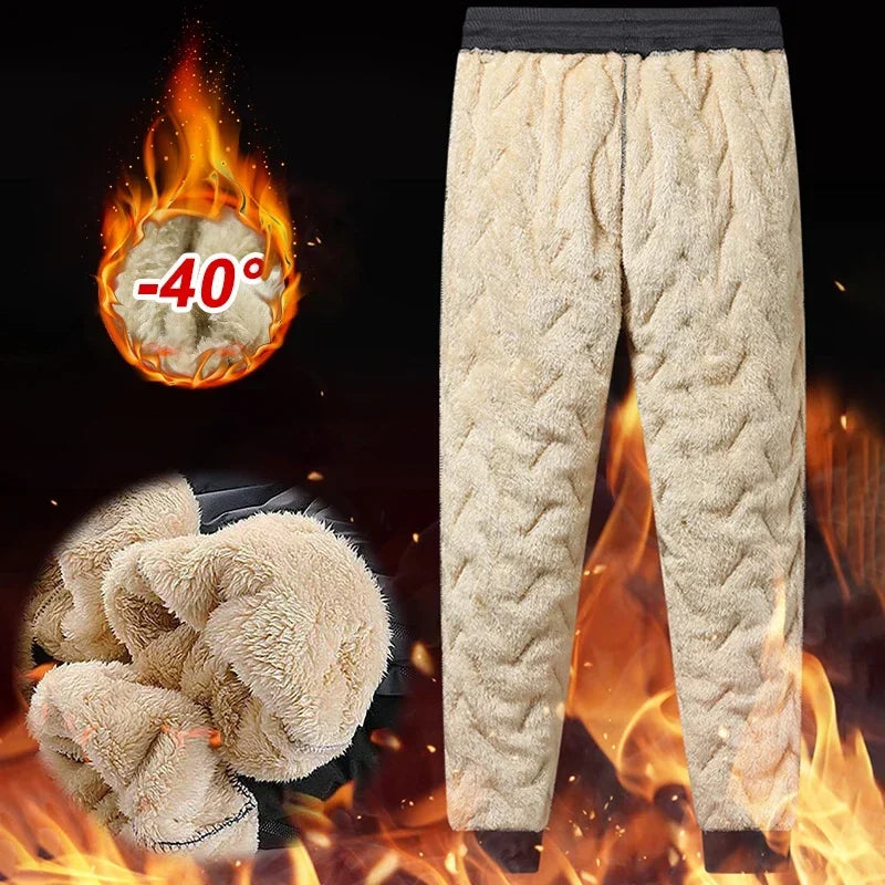 Winter Sweatwear Men Plush Thick Fleece Sweatpant Lambswool Thermal Trousers Casual Pants Waterproof Windproof Warm Cotton Pants