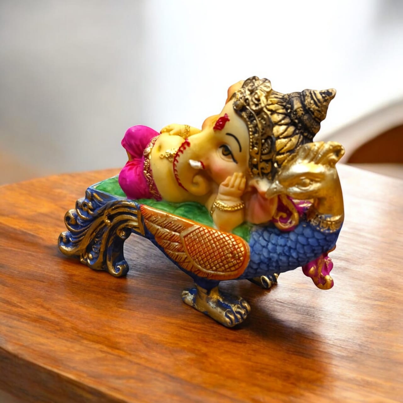 Decorative Lord Ganesha Statue with Peacock Idol For Home Decor