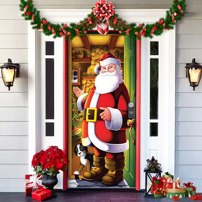Christmas Forest Background Fabric Door Shelter Door Hanging New Year Party Decoration