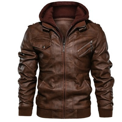 Leather Jacket Black Autumn Men's Coat Slim Fit Zipper