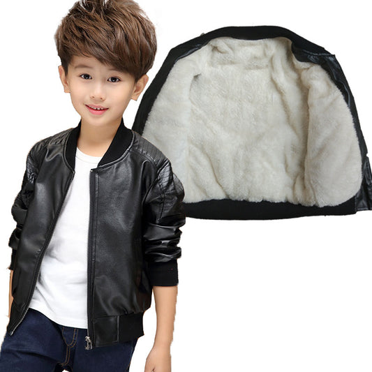 Children's Plush Padded Pu Leather Jacket