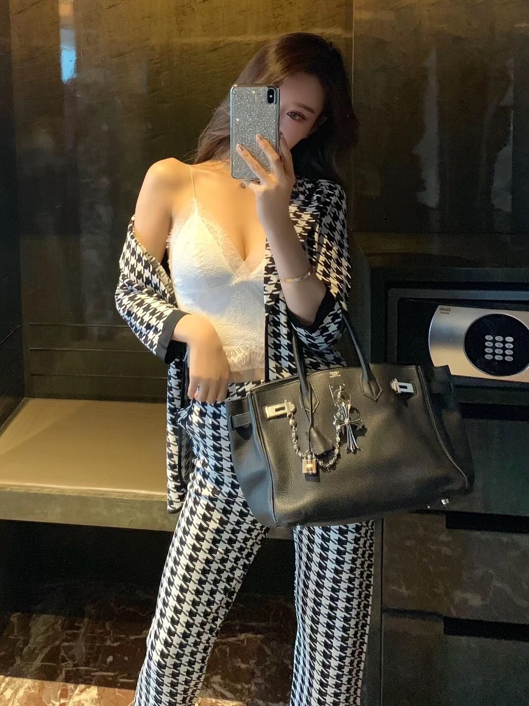 Houndstooth Suit European And American New Lapel Jacquard High Quality Suit Spring And Summer Ladies