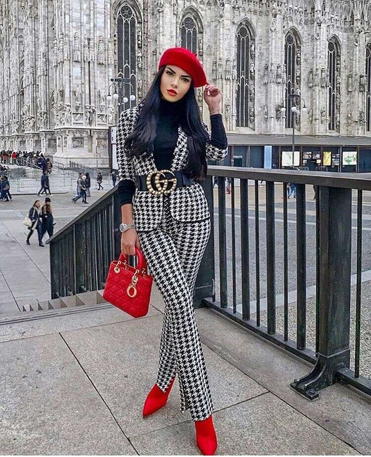 Houndstooth Suit European And American New Lapel Jacquard High Quality Suit Spring And Summer Ladies