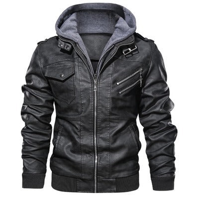 Leather Jacket Black Autumn Men's Coat Slim Fit Zipper