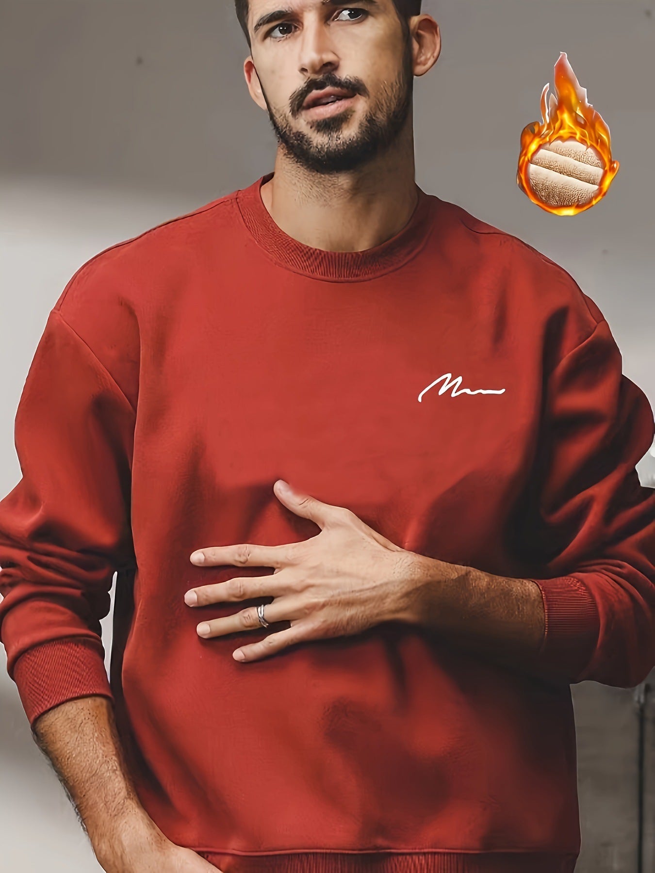Wool Loose Large Size Round Neck Casual T-shirt Men's Stretch Printed Long Sleeve Sweater