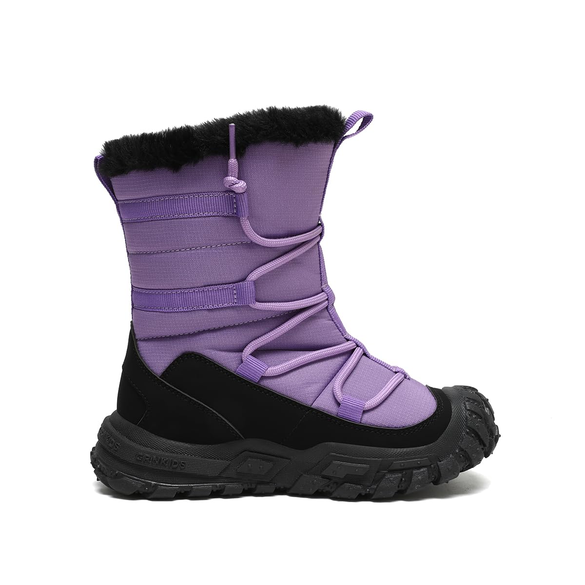 kulebear Boys Girls Wnter Snow Boots Warm Outdoor Hiking Shoes Waterproof Anti-slip Boots BlackPurple 4 Big Kid