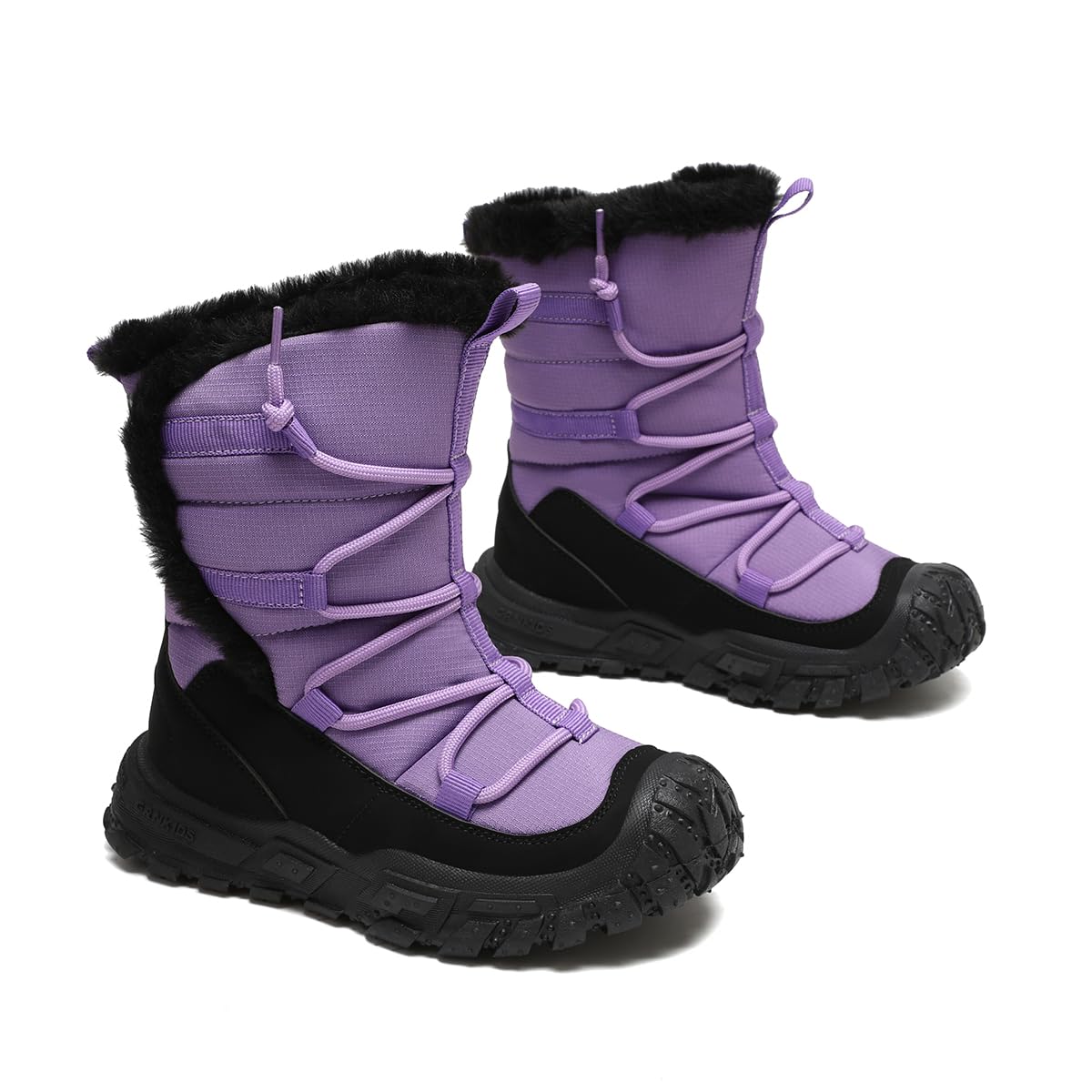 kulebear Boys Girls Wnter Snow Boots Warm Outdoor Hiking Shoes Waterproof Anti-slip Boots BlackPurple 4 Big Kid