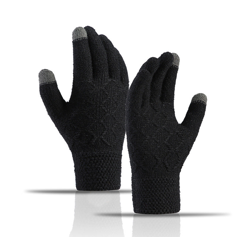 Winter Men's Wool Keep Warm Fleece-lined Finger Touch Screen Knitted Gloves