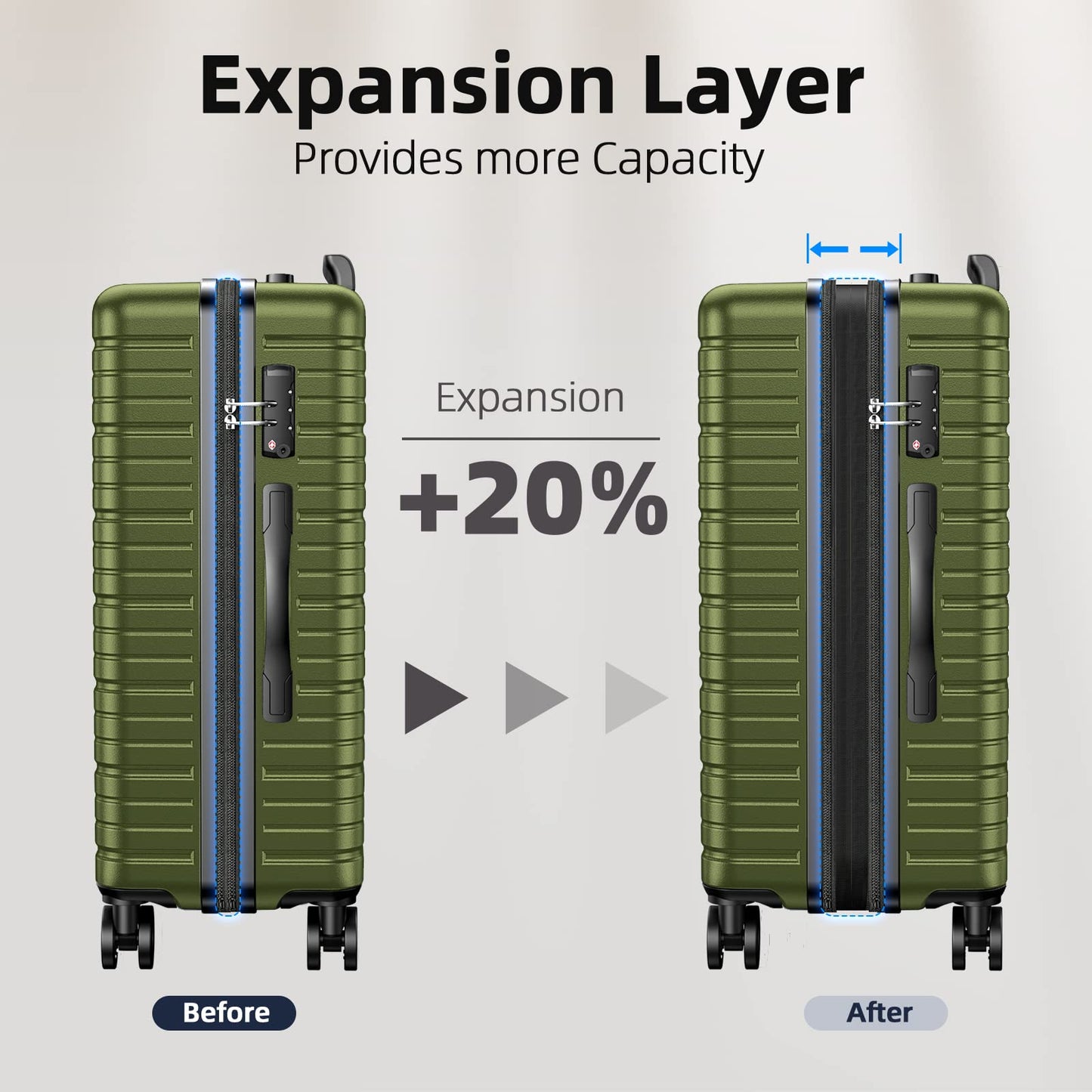 BEOW Luggage Sets 4 Piece, Expandable Luggage Sets with Spinner Wheels, TSA Lock Suitcases with Carry on Luggage (Olive Green)