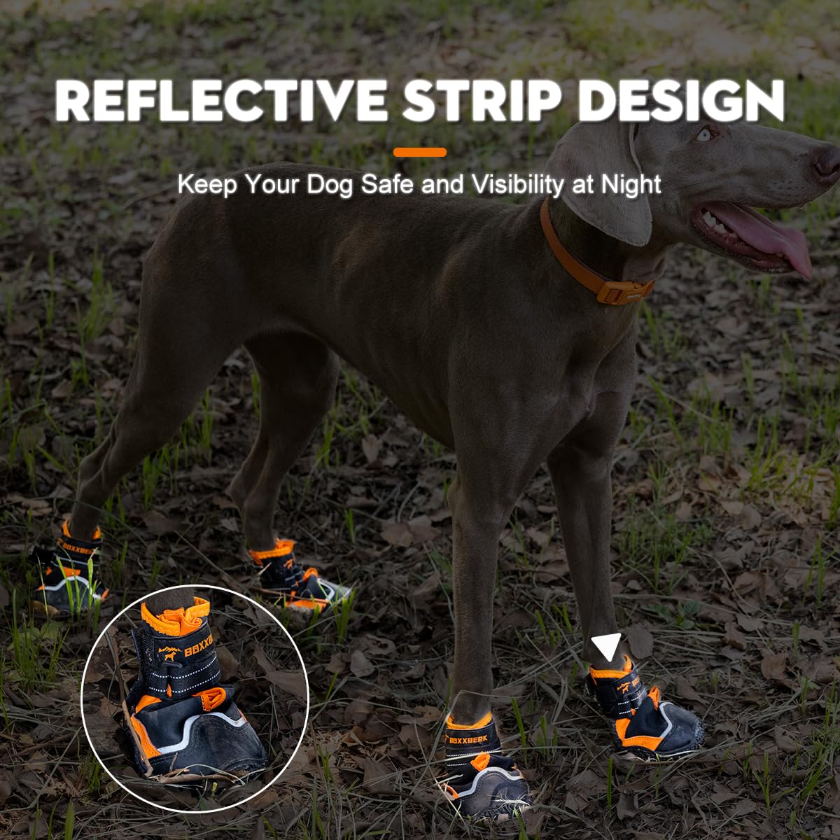 Boxxberk Waterproof Dog Shoes for Large Dogs,Anti-Slip Rubber Dog Booties for Summer Hot Pavement,Winter Snow,Dog Boots Paw Protector with Reflective Strap for Outdoor Hiking (Black,2.55")