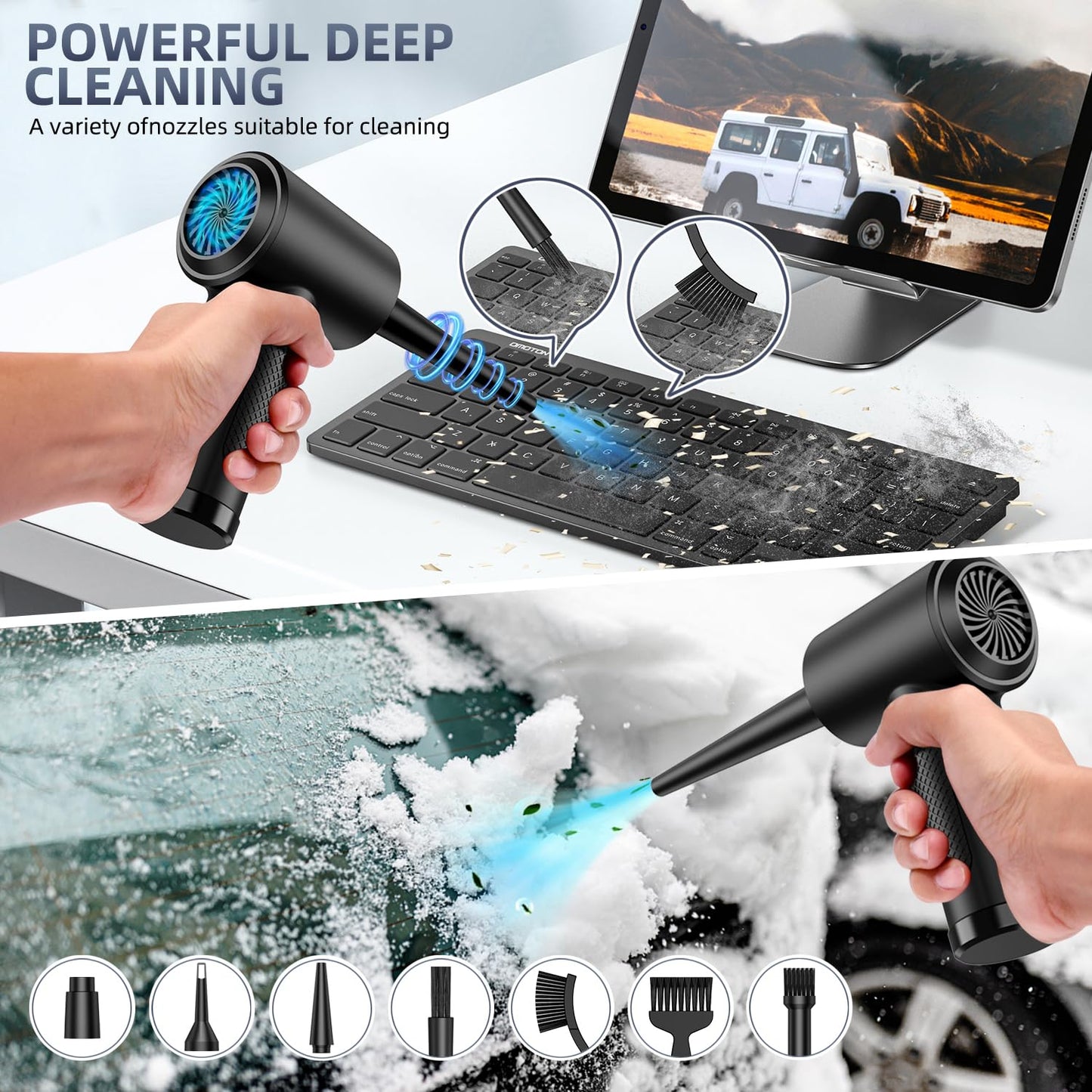 Compressed air Duster - Keyboard Cleaner for Office no Canned Reusable Good Replacement Can Electric 91000RPM Jet Dry Duster 7600mAh -pc Cleaning-Jet Dryer Blower-car Dry dusters Electric