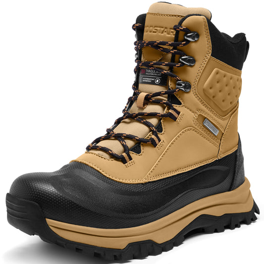 Coostar Snow Boots for Men Insulated Waterproof Winter Boots Outdoor Boot for Cold Weather Khaki Size 14