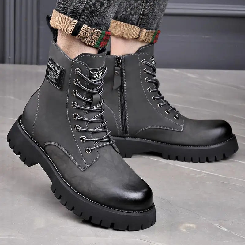 Wool Integrated American Retro Cowboy Boots for Men with Plush Insulation Big Yellow Genuine Leather Anti Slip  High-end Feel