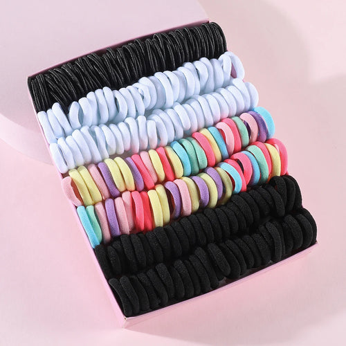 250/300Pcs Girls Colorful Hair Bands Set Nylon Elastic Rubber Band