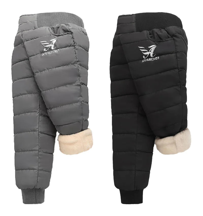 Warm Thick Down Pants For Boys Girls Winter Children Elastic High Waisted Cotton Trousers Kids Waterproof Ski Pant for 2-12 Yrs