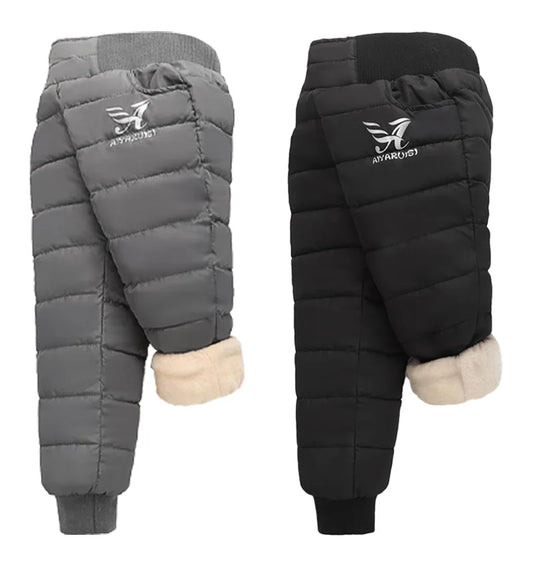Warm Thick Down Pants For Boys Girls Winter Children Elastic High Waisted Cotton Trousers Kids Waterproof Ski Pant for 2-12 Yrs