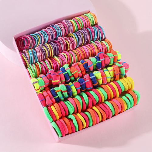 250/300Pcs Girls Colorful Hair Bands Set Nylon Elastic Rubber Band