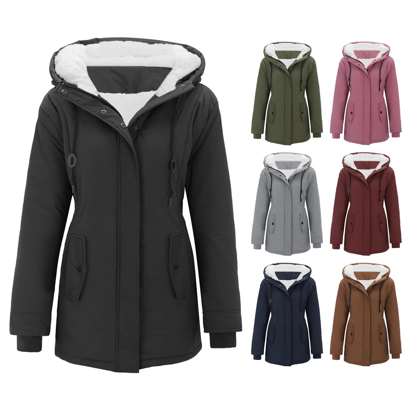 Women Plus Size Warm Winter Overcoat Women'S Jacket Thicker Outwear Plush Lined Drawstring Hooded Coat Warm Trench Women'S Coat