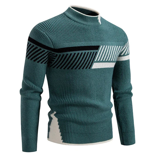 High Quality Men's New Autumn and Winter Casual Warm Color Block Sweater Knit Tops Man Clothes