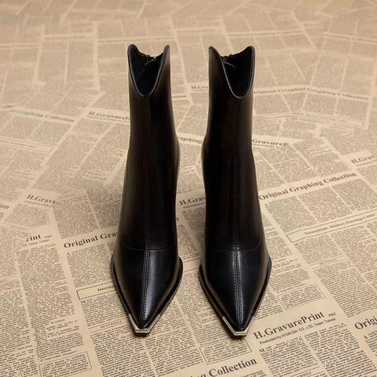 2024 Winter High Heels Sexy Women Luxury Shoes Chunky Ankle Chelsea Boots Fashion New Pointed Toe Zipper Goth Pumps Brand Shoes