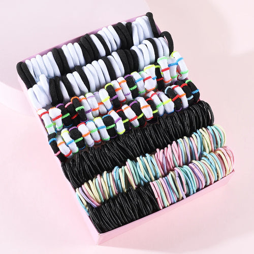 250/300Pcs Girls Colorful Hair Bands Set Nylon Elastic Rubber Band