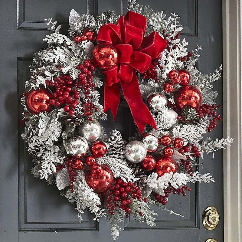 Christmas Wreath For Front Door Red Ball Ornaments Hanging Door Wreath Window Decor Home Party Navidad Christmas Decoration 2024