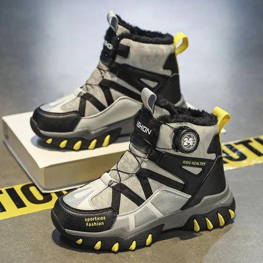 Children Snow Boots Boys 6-10 Years for Toddlers Winter Warm FUR Shoes, Plush Fashion Platsform Short Booties 2408