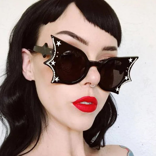 Hip Hop Stylish Women Sunglasses Bat Shape Rhinestone Decoration Sun glasses Female Stage Show Cool Sunglasses