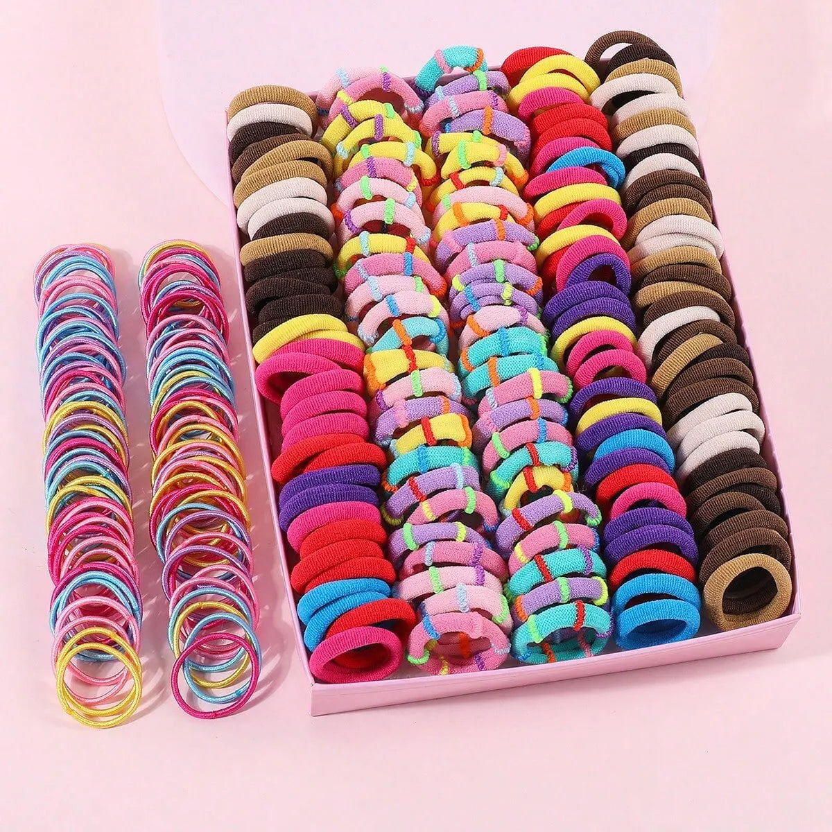 250/300Pcs Girls Colorful Hair Bands Set Nylon Elastic Rubber Band