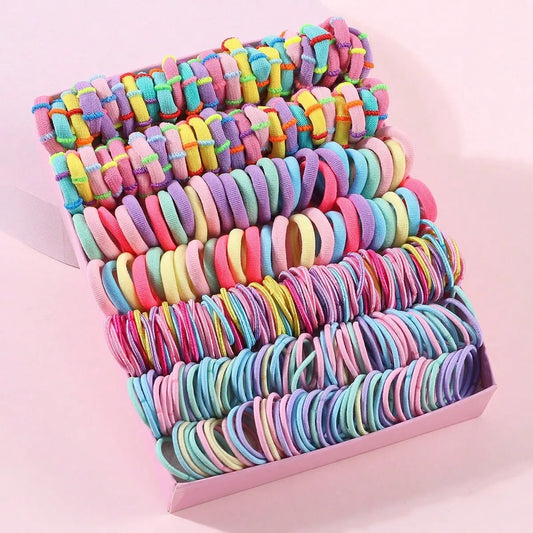250/300Pcs Girls Colorful Hair Bands Set Nylon Elastic Rubber Band