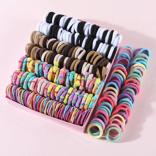 250/300Pcs Girls Colorful Hair Bands Set Nylon Elastic Rubber Band