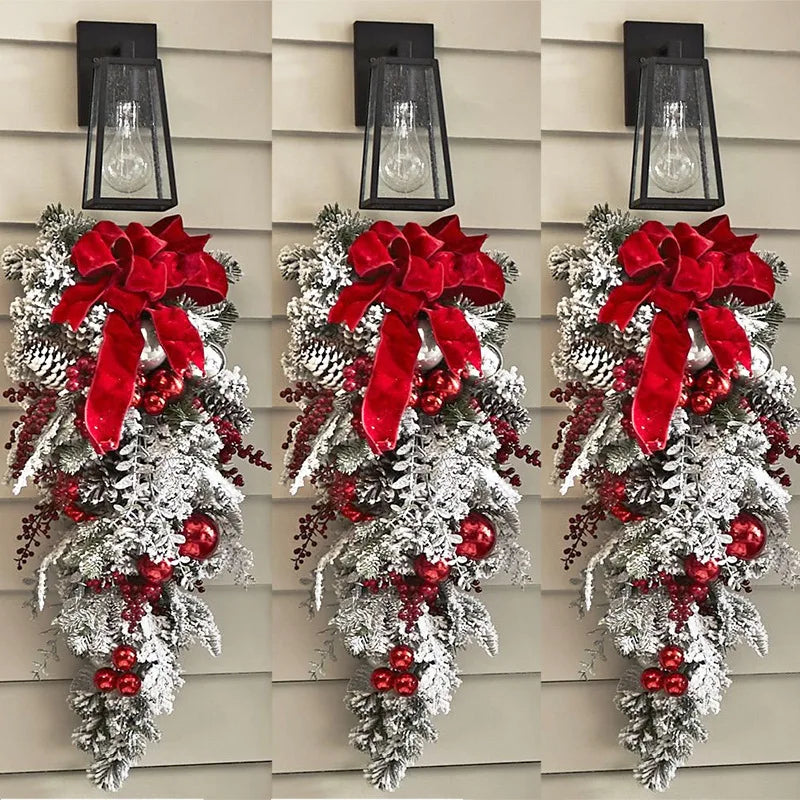 Christmas Wreath For Front Door Red Ball Ornaments Hanging Door Wreath Window Decor Home Party Navidad Christmas Decoration 2024