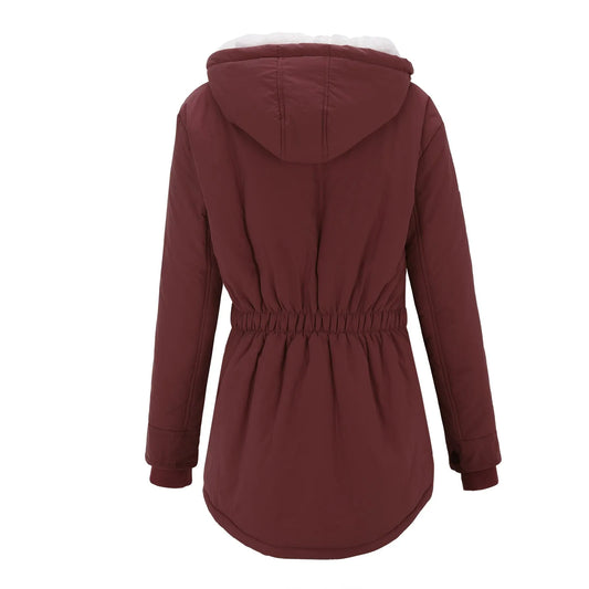 Women Plus Size Warm Winter Overcoat Women'S Jacket Thicker Outwear Plush Lined Drawstring Hooded Coat Warm Trench Women'S Coat